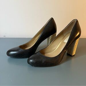 Lauren Ralph Lauren Black Leather Pumps with woven block heel size 7